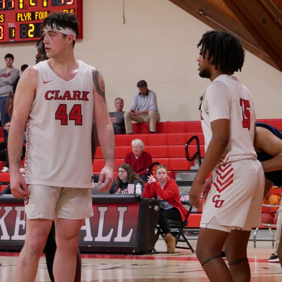 Ian Calabrese and Kekoa McArdle in Clarks 71 to 73 loss to Wheaton College. 