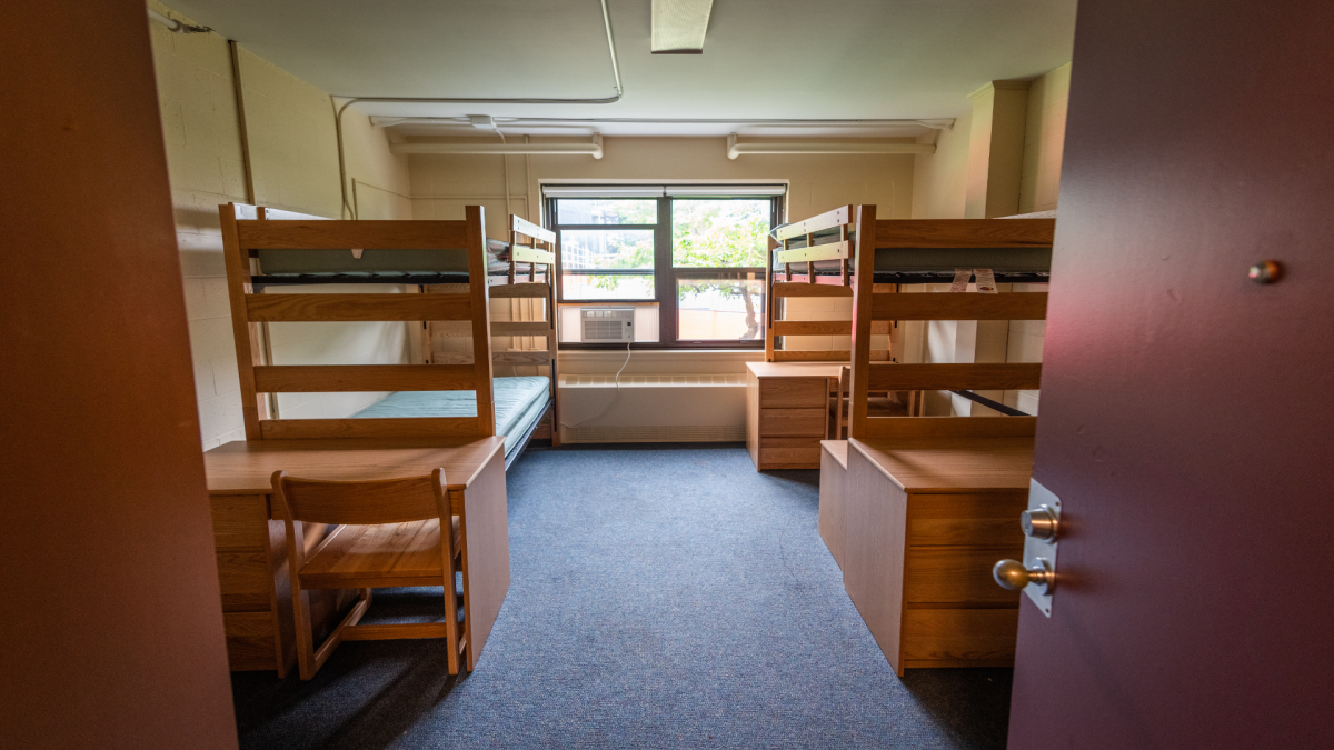 An empty dorm room at Clark. Photo via Residential Life and Housing at Clark University.