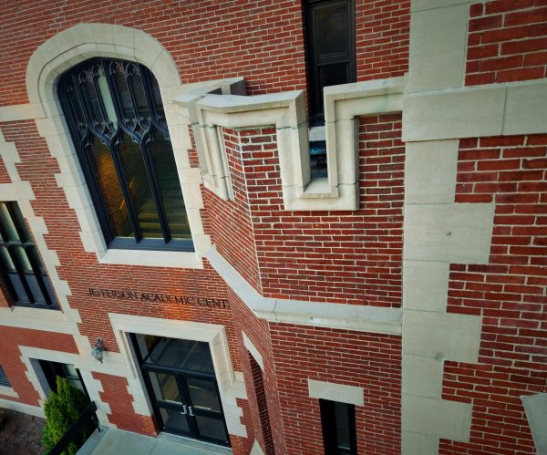 A hard-to-access ledge on the Jefferson Academic Center.
