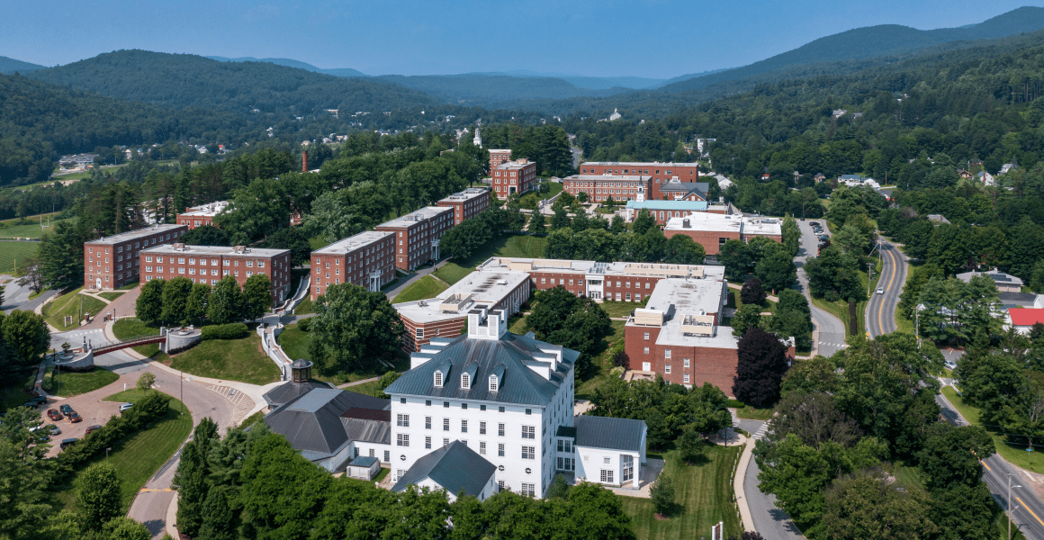 An aerial view of Norwich University's campus in Northfield, Vt. Photo courtesy of Norwich University.