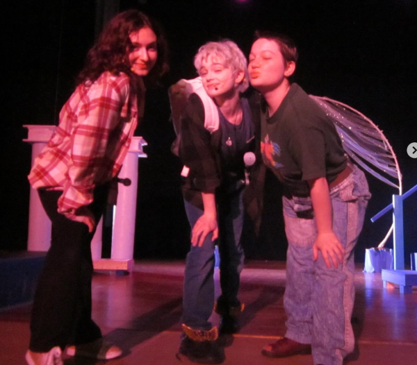 Bella May Mordus as Annabeth Chase, Grayson Costigan as Percy Jackson, and Max DeRosa as Grover Underwood during show rehearsals.